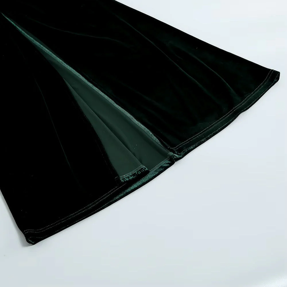 Luxury Velvet Fringe Deep V High Slit Maxi Evening Dress - Emerald Green - Image 11