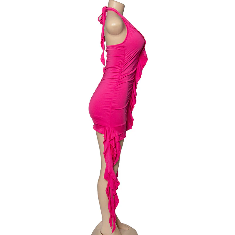 Magenta Ruffle Mini Dress - Image 20