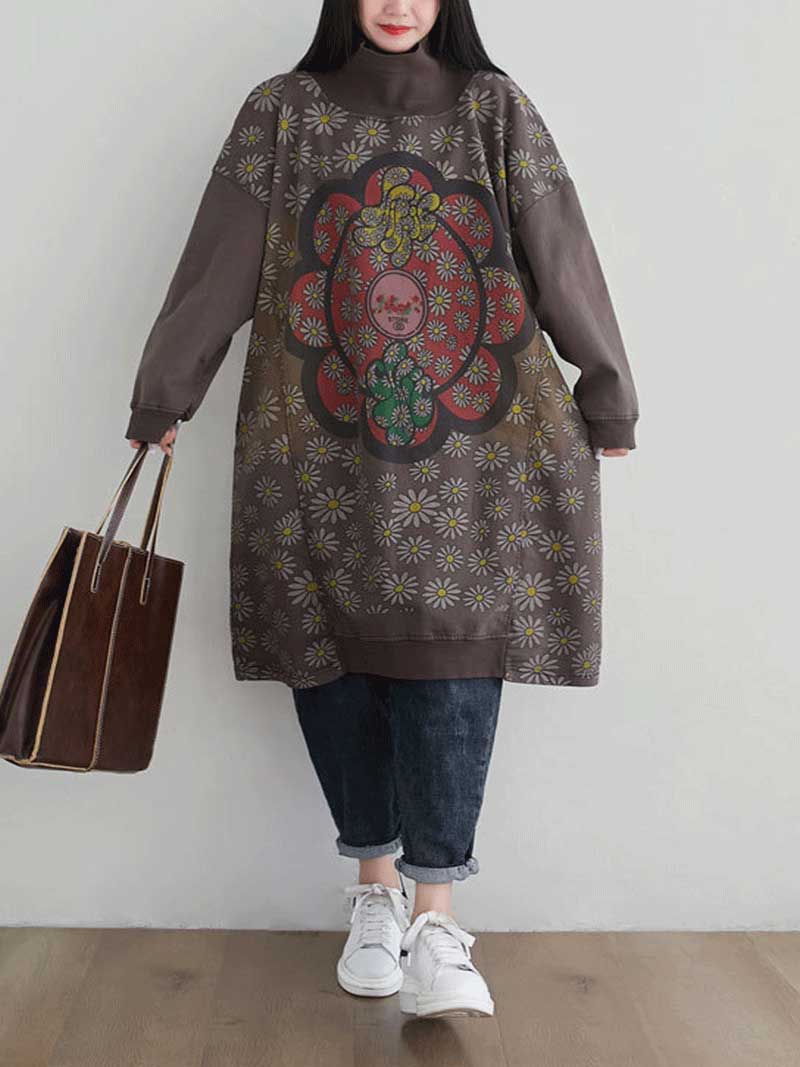 Make Your Dreams Printed Turtleneck Sweater Midi Dress - Image 3
