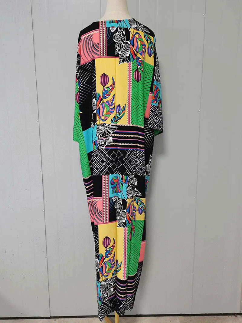 Printed Black Color Polyester Long Length Gown Kimono Duster Robe - Image 2