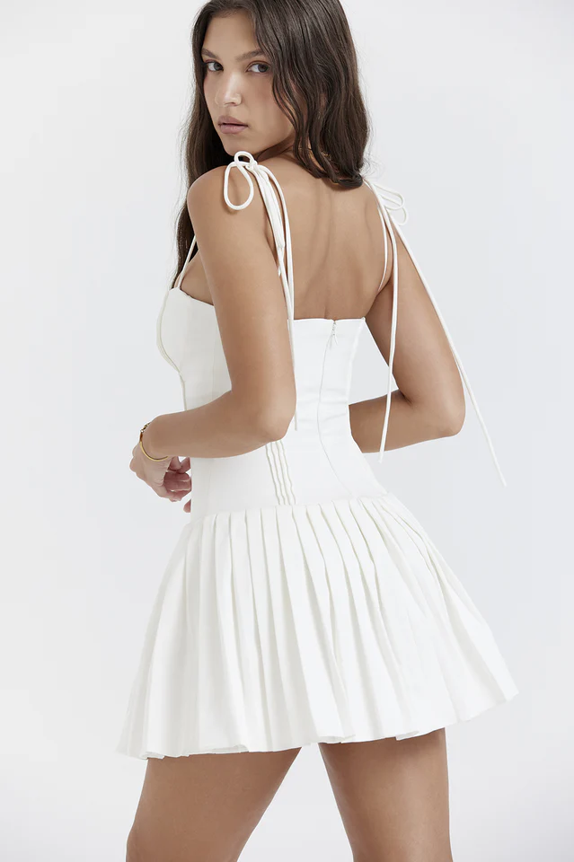 Marcy White Pleated Mini Dress - Image 2