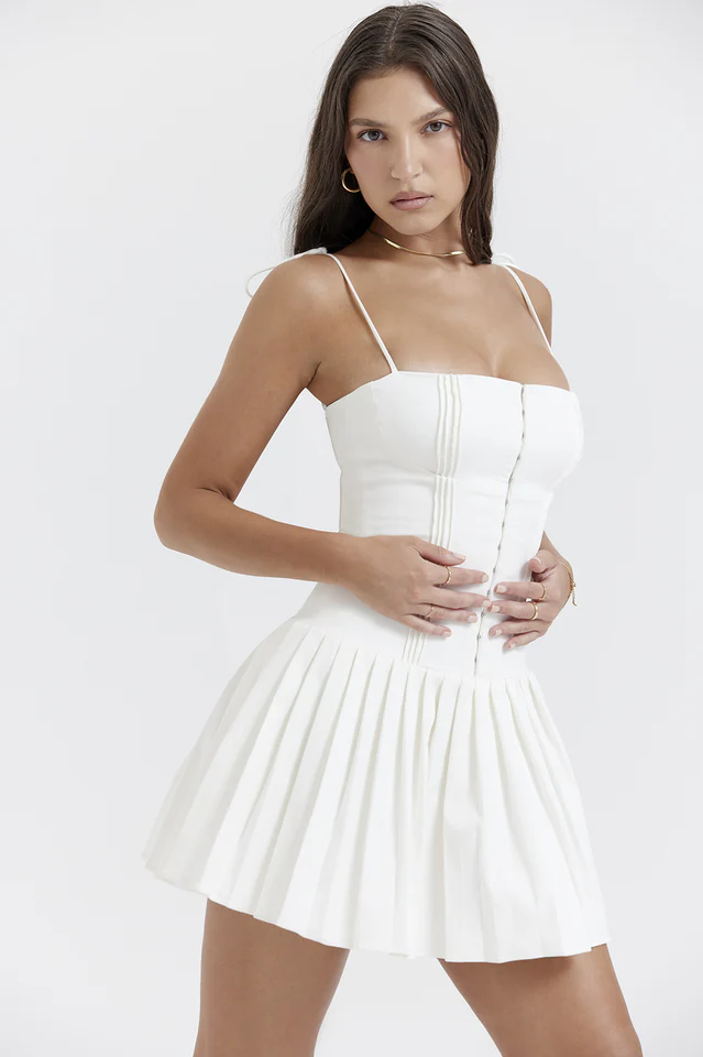 Marcy White Pleated Mini Dress - Image 5