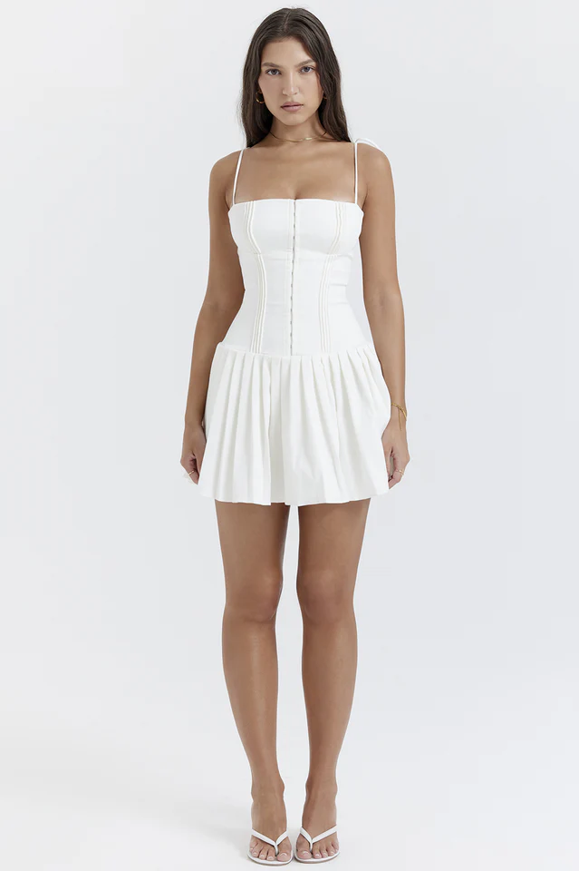 Marcy White Pleated Mini Dress - Image 6