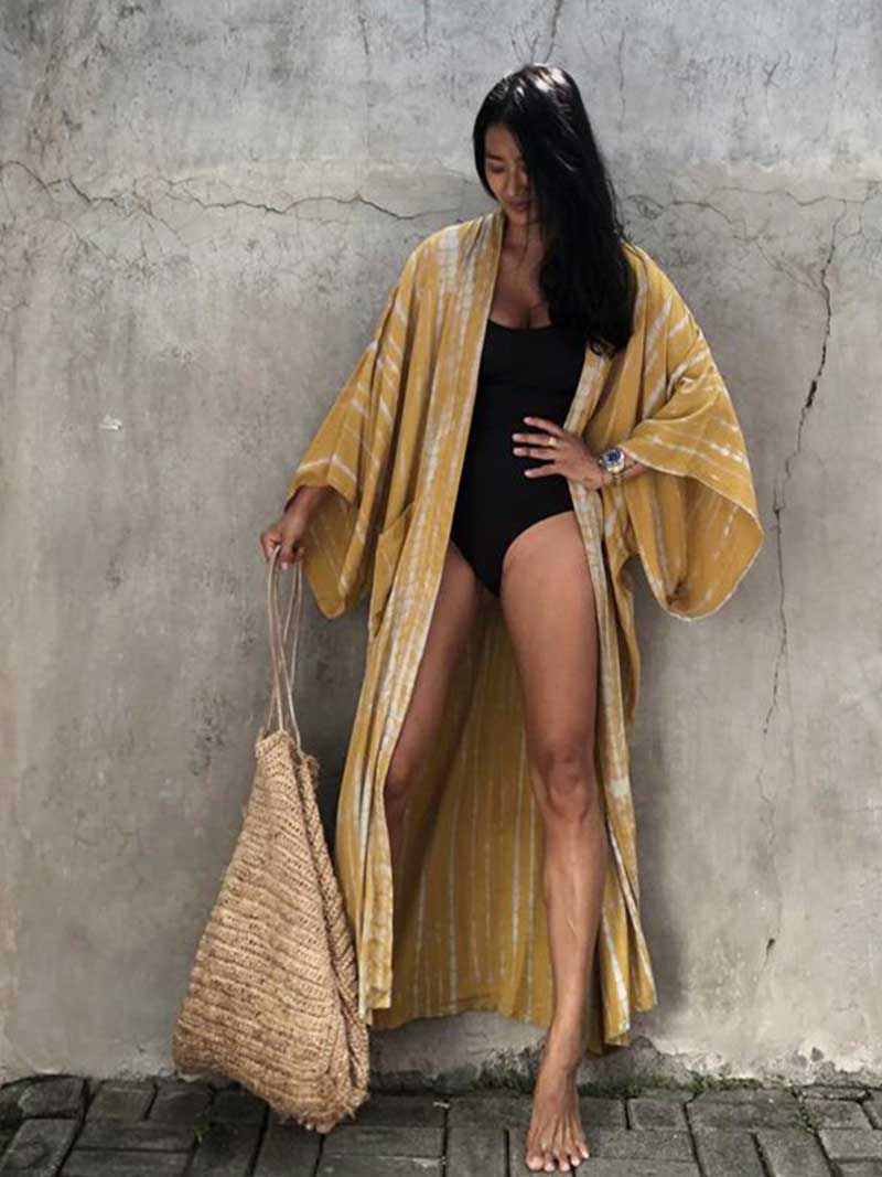 Tie-Dye Print Different Color Rayon Long Length Gown Kimono Duster Robe - Image 19