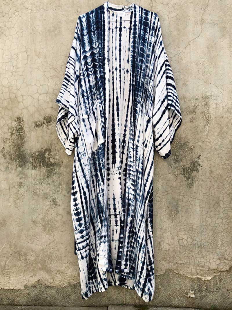 Tie-Dye Print Different Color Rayon Long Length Gown Kimono Duster Robe - Image 4