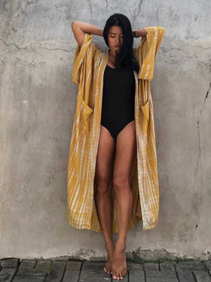 Tie-Dye Print Different Color Rayon Long Length Gown Kimono Duster Robe - Image 9