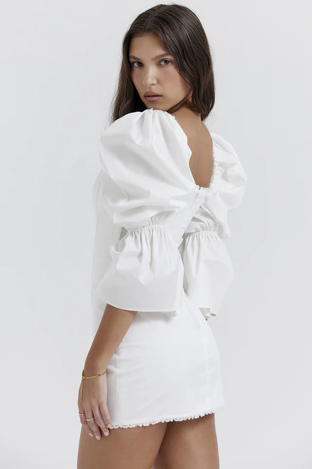 Matilda White Puff Sleeve Corset Dress - Image 2