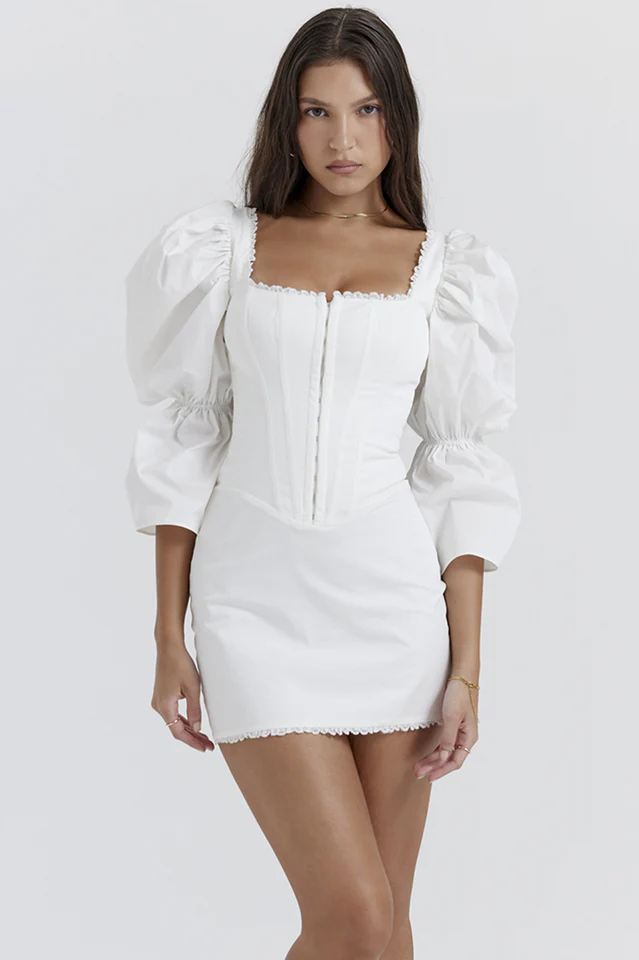 Matilda White Puff Sleeve Corset Dress - Image 3