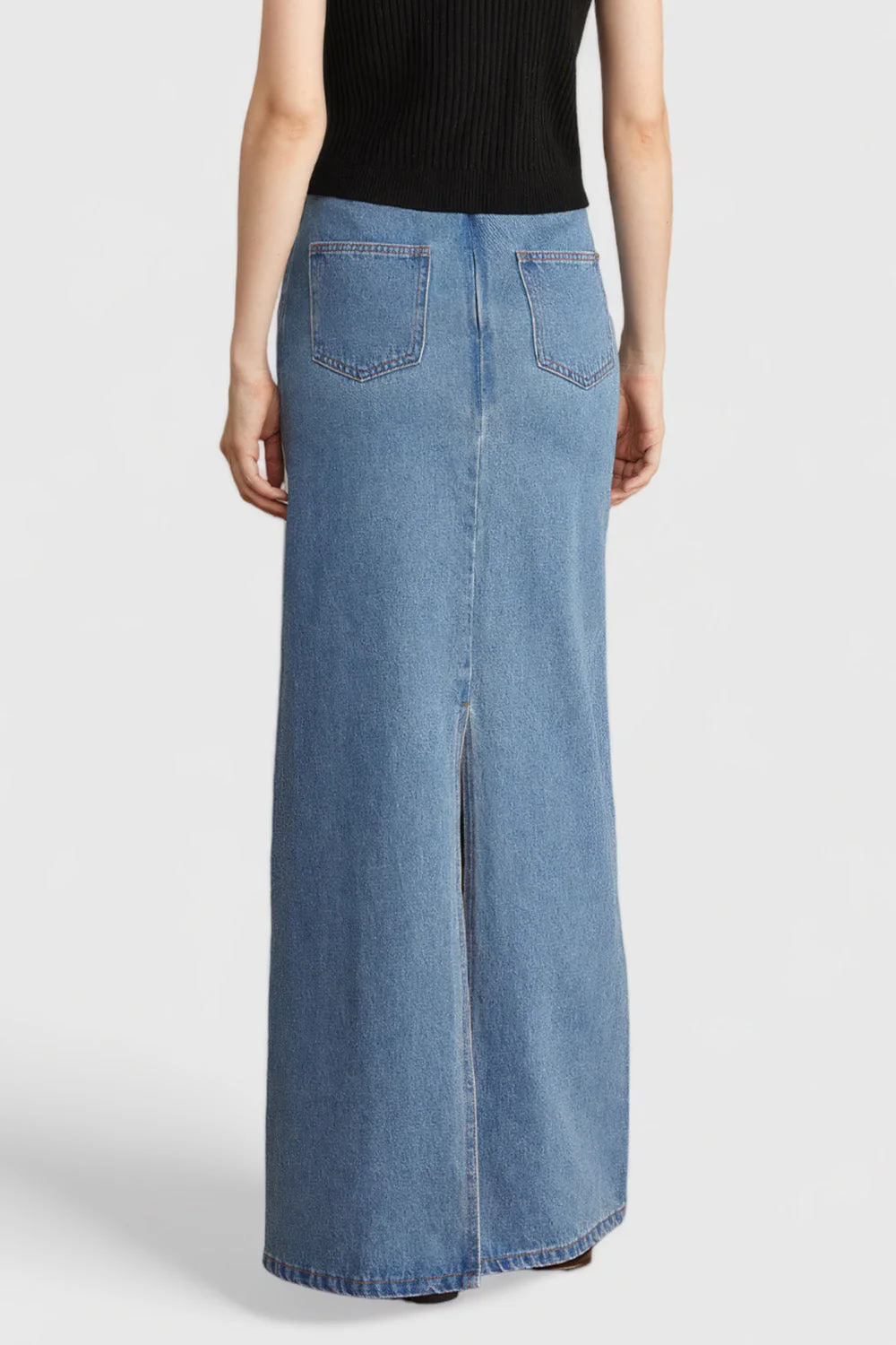 Maxi Denim Skirt with Cropped Waistline - Blue - Image 2