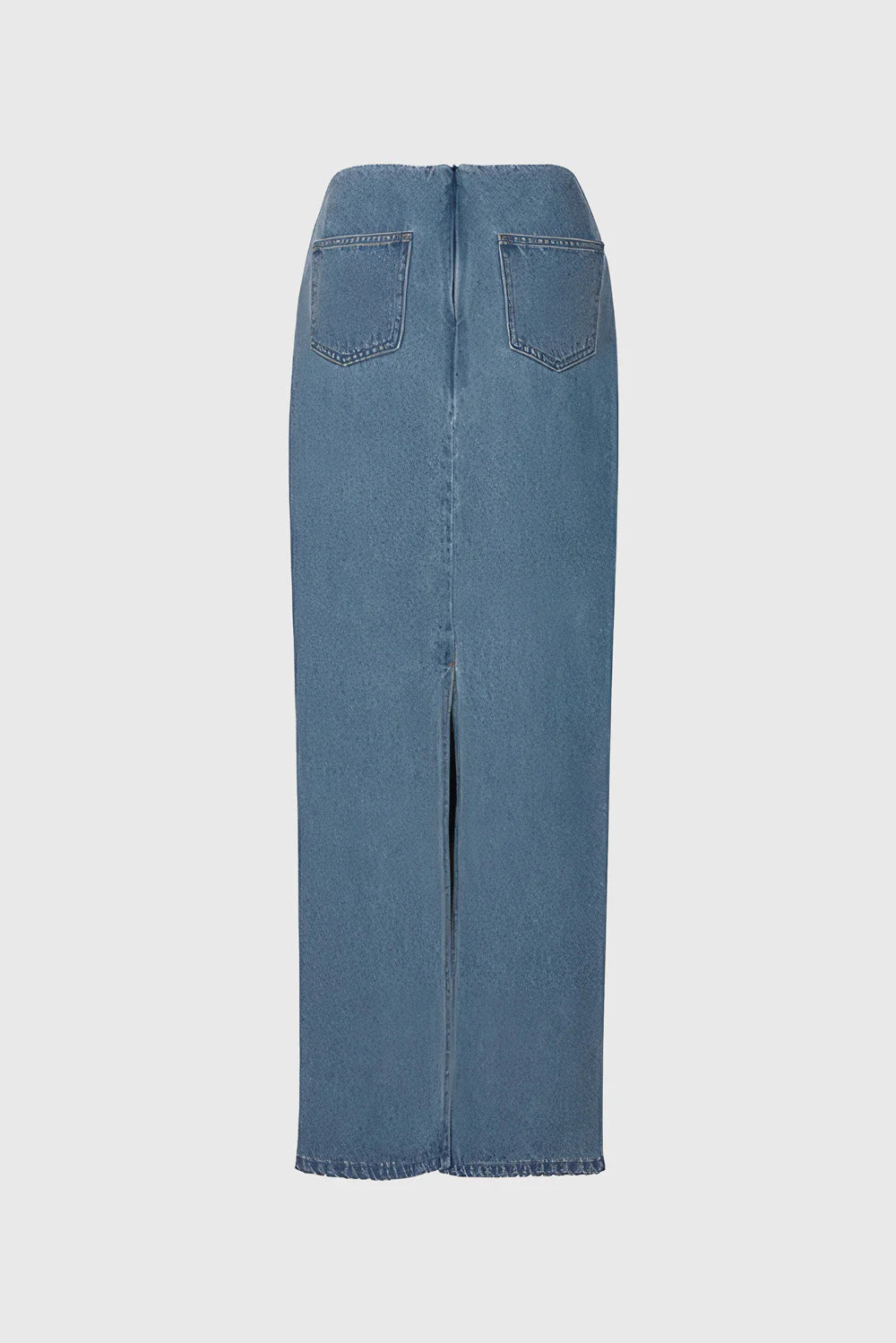 Maxi Denim Skirt with Cropped Waistline - Blue - Image 3