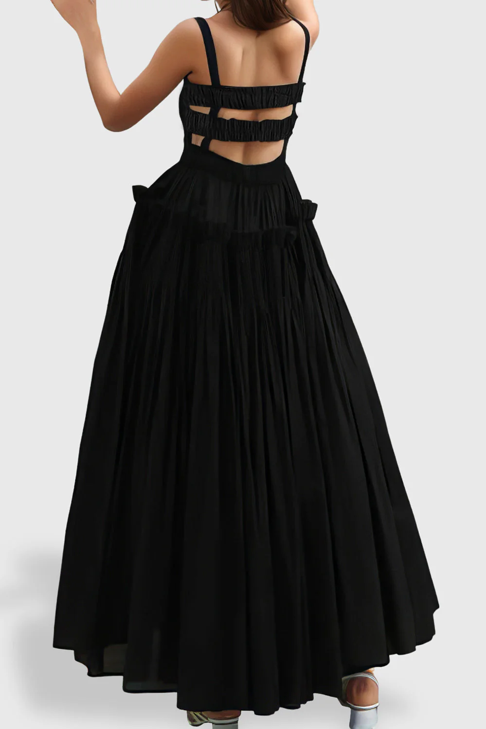 Maxi Dress with Square Neck - Black - Image 2