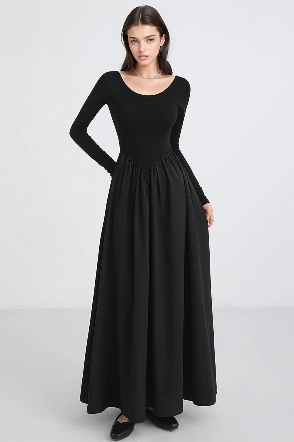 Maxi Dress with V Waistline - Black - Image 2