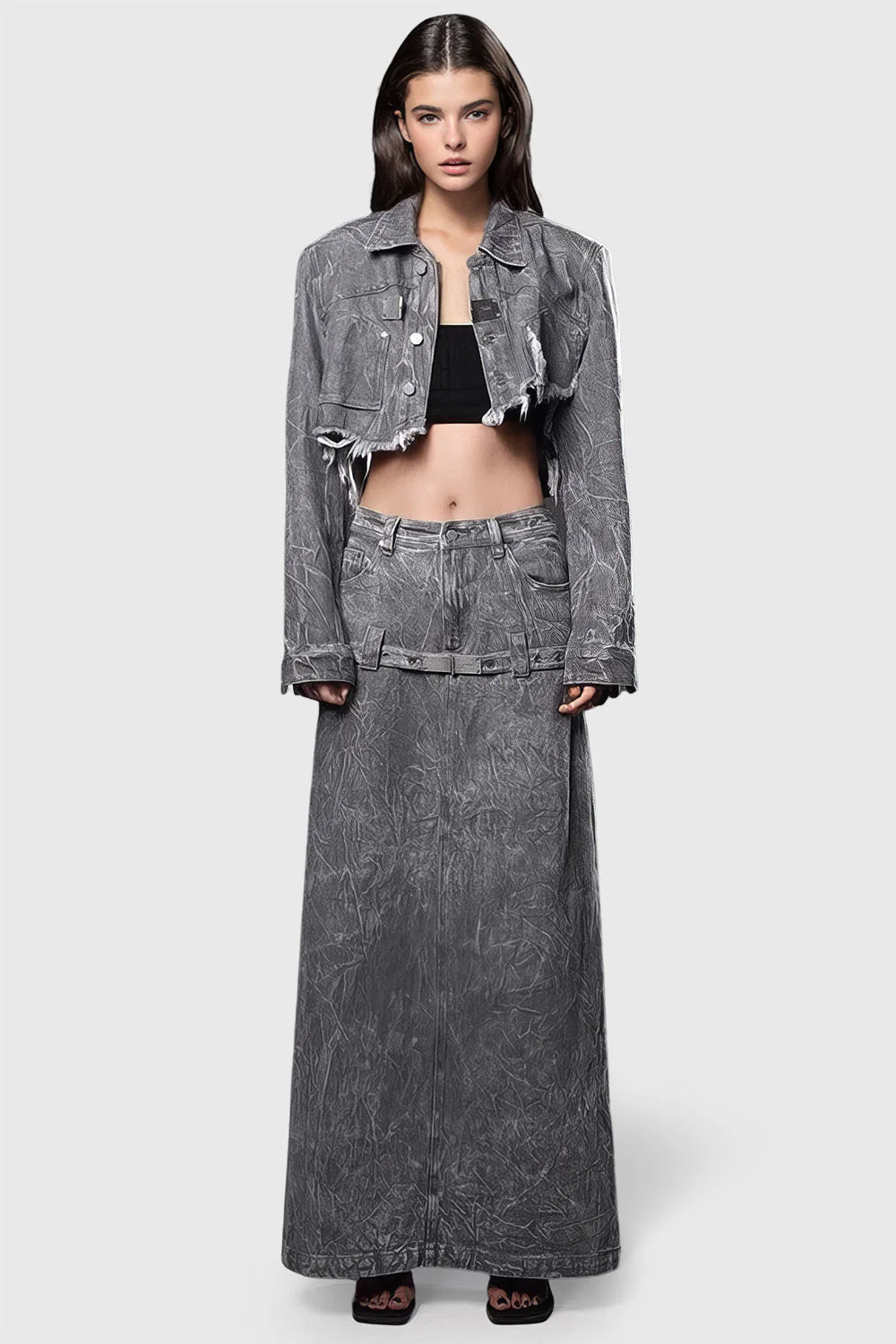 Maxi Skirt in Washed Denim - Grey - Image 2