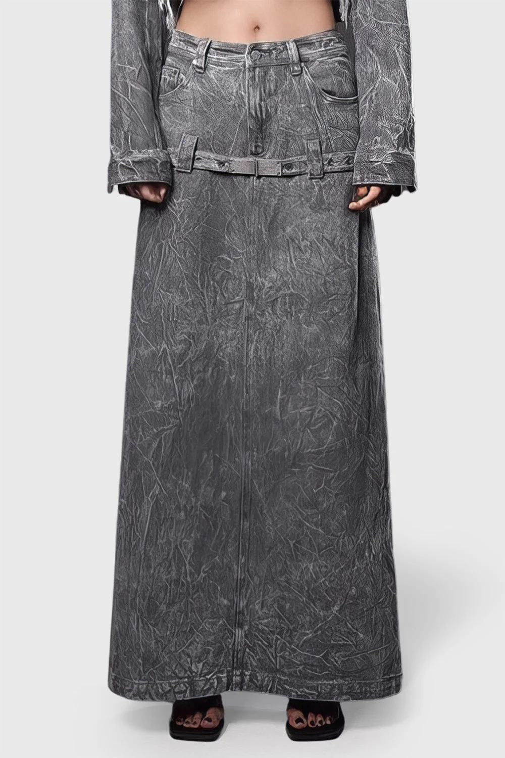 Maxi Skirt in Washed Denim - Grey - Image 3