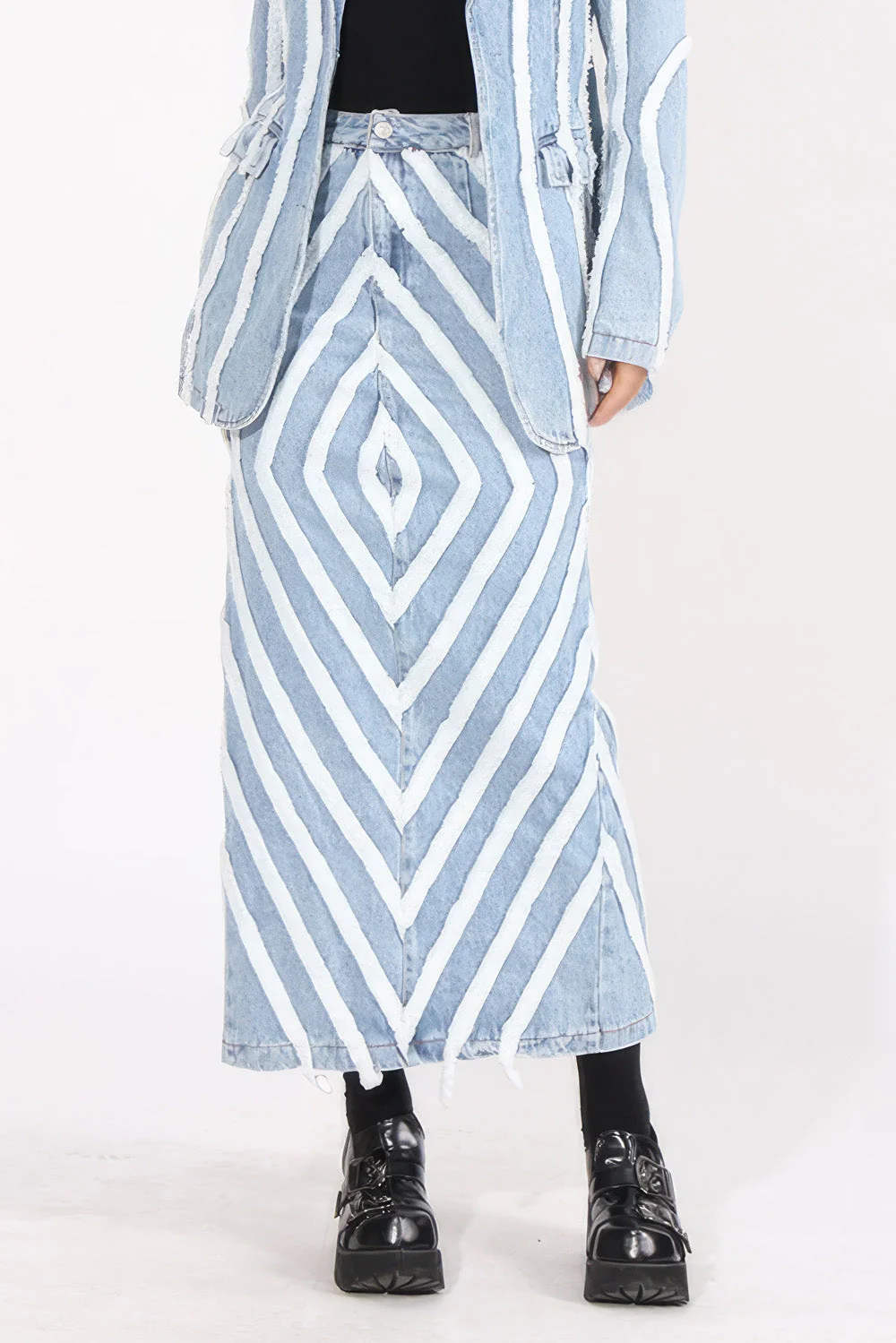 Maxi Skirt with Textured Details - Light Blue - Image 3