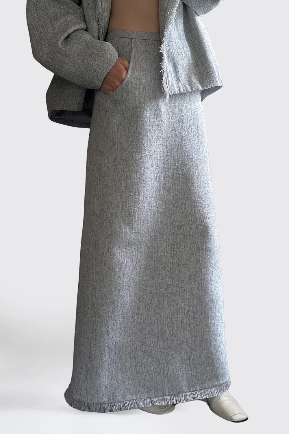Maxi Skirt with Unfinished Hem - Grey - Image 2