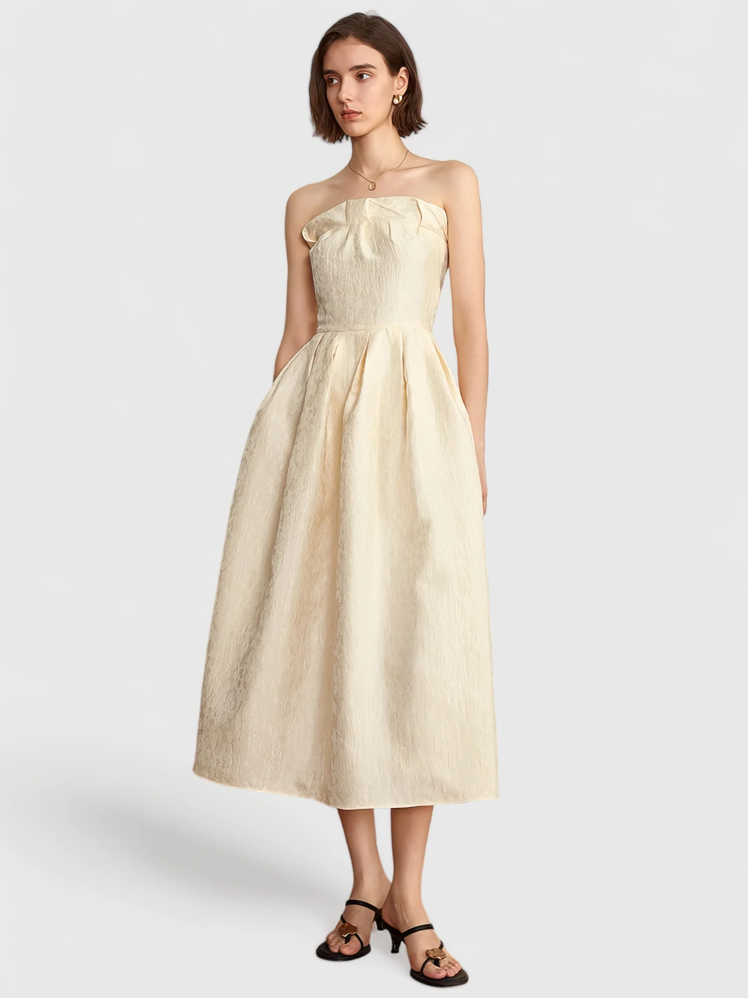 Maxi Strapless Dress - Beige - Image 2