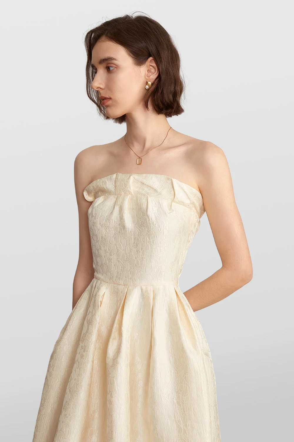 Maxi Strapless Dress - Beige - Image 3