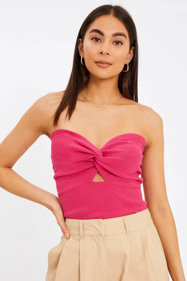 Merlaine Strapless Knotted Knit Crop Top - Image 17