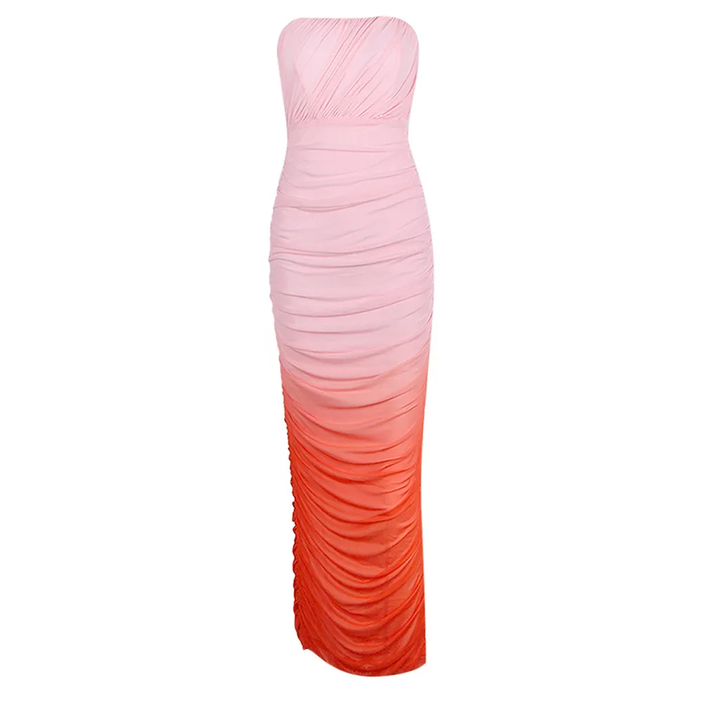 ASHY GRADIENT PINK ORANGE BODYCON MAXI Dress - Image 5