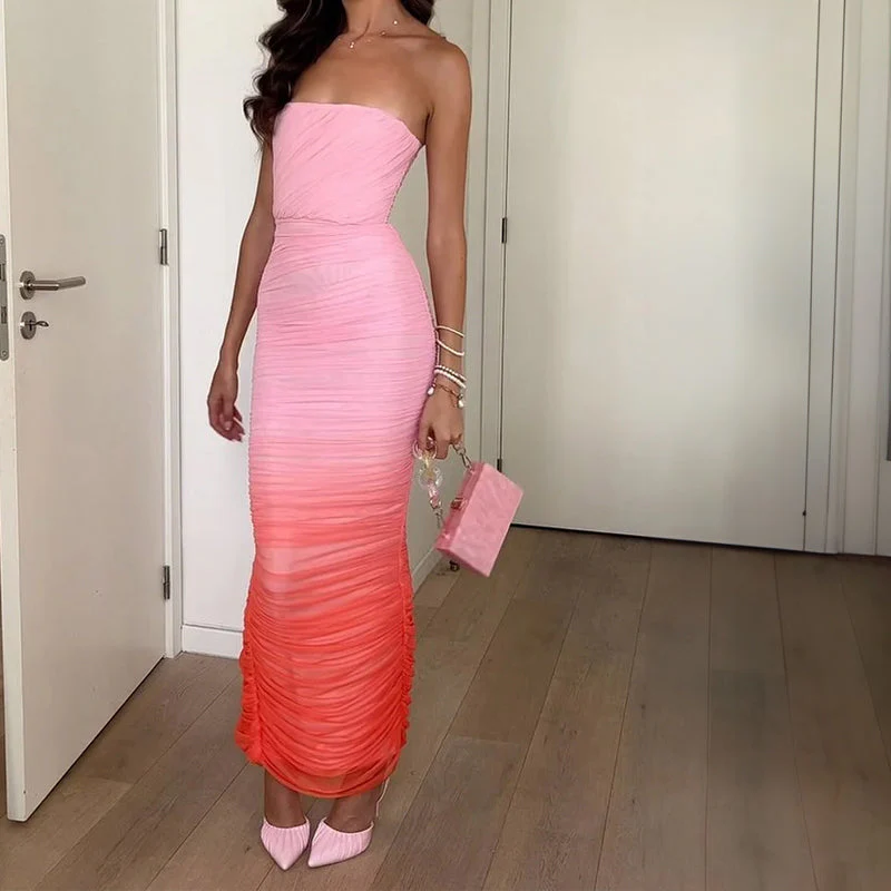 ASHY GRADIENT PINK ORANGE BODYCON MAXI Dress - Image 9
