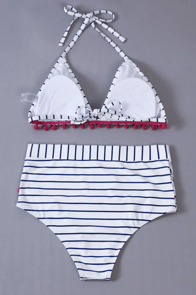 Mesh Hollow Out Stripe Tassel Bikini Set - Image 23