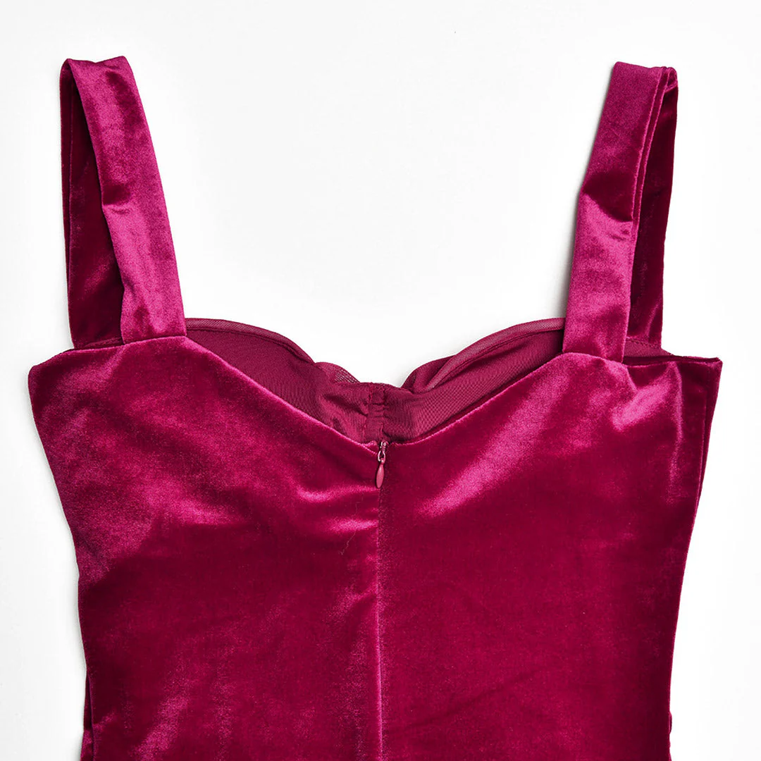 Mesh Panel Velvet Ruched Sweetheart Corset Cocktail Mini Dress - Fuchsia - Image 4