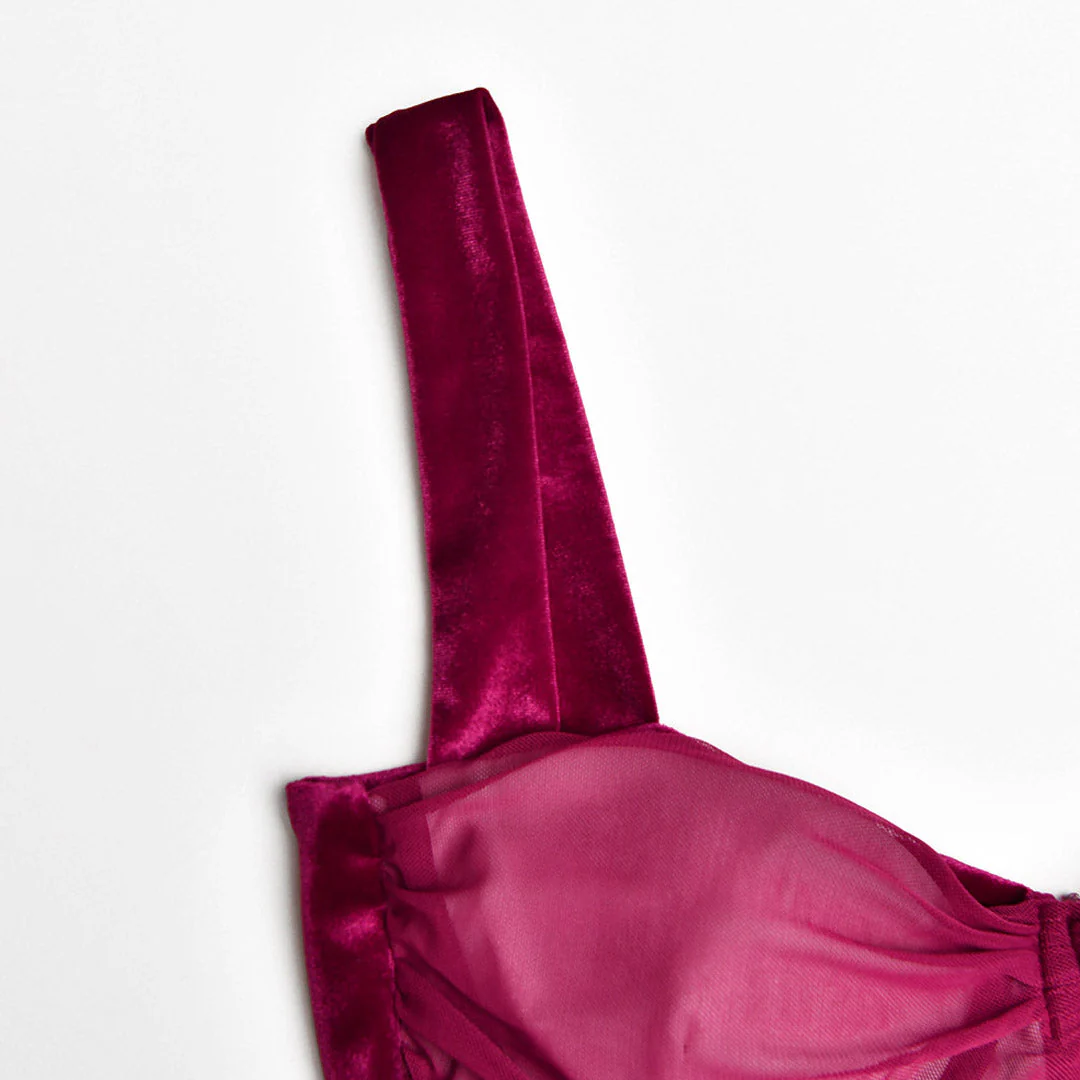 Mesh Panel Velvet Ruched Sweetheart Corset Cocktail Mini Dress - Fuchsia - Image 5