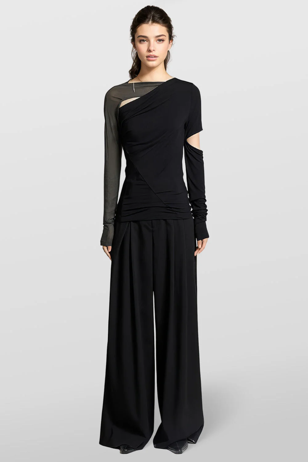 Mesh Sleeve Top - Black - Image 2