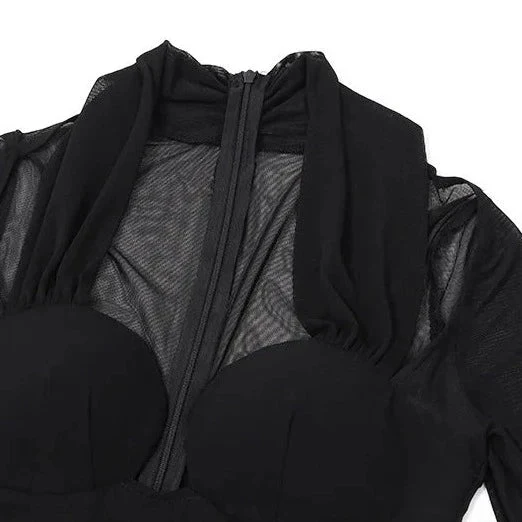 Black Hollow Out BUST Long Sleeve Mini Dress - Image 7