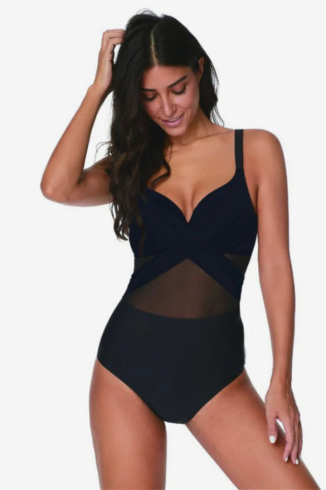 Mesh Striped One Piece Swimwear - Image 5