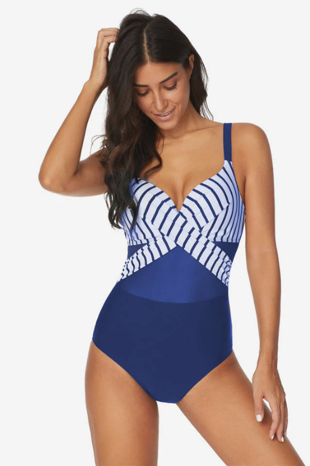 Mesh Striped One Piece Swimwear - Image 6