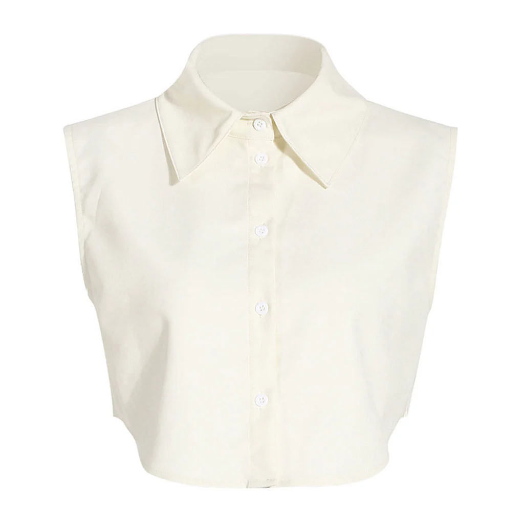 Metal Detail Puff Wavy Sleeve Collared Button Down Crop Vest Matching Set - Image 3