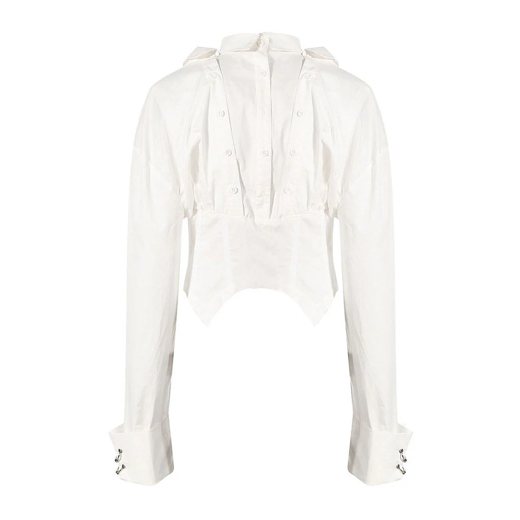 Metal Ring Removable Long Sleeve Collared Button Down Corset Shirt - Image 3