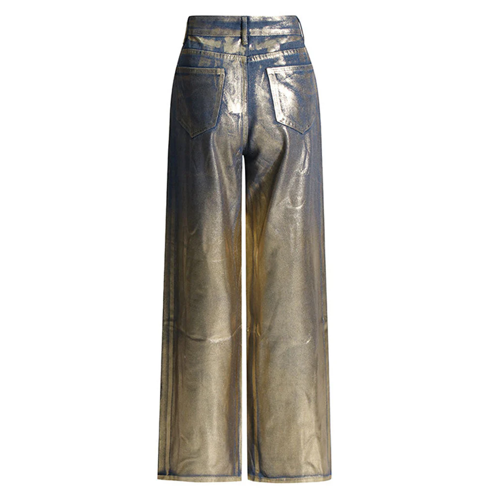 Metallic Foil Ombre High Waist Pocket Wide Leg Baggy Boyfriend Jeans - Image 4