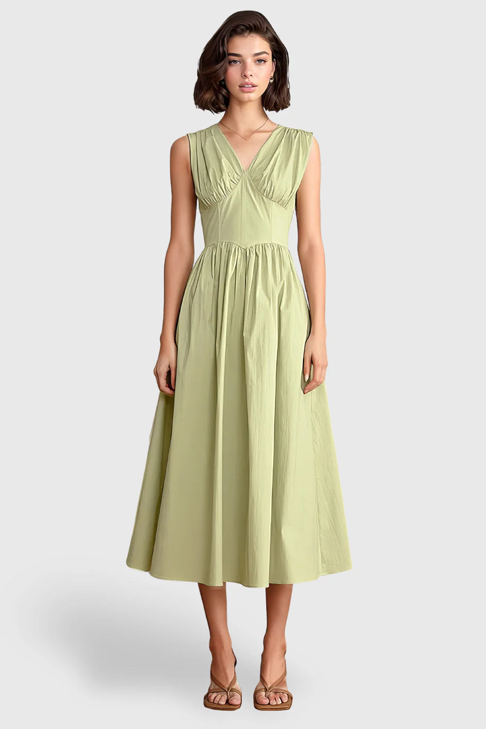 Midi Dress with Corset Detail - Green - Image 2