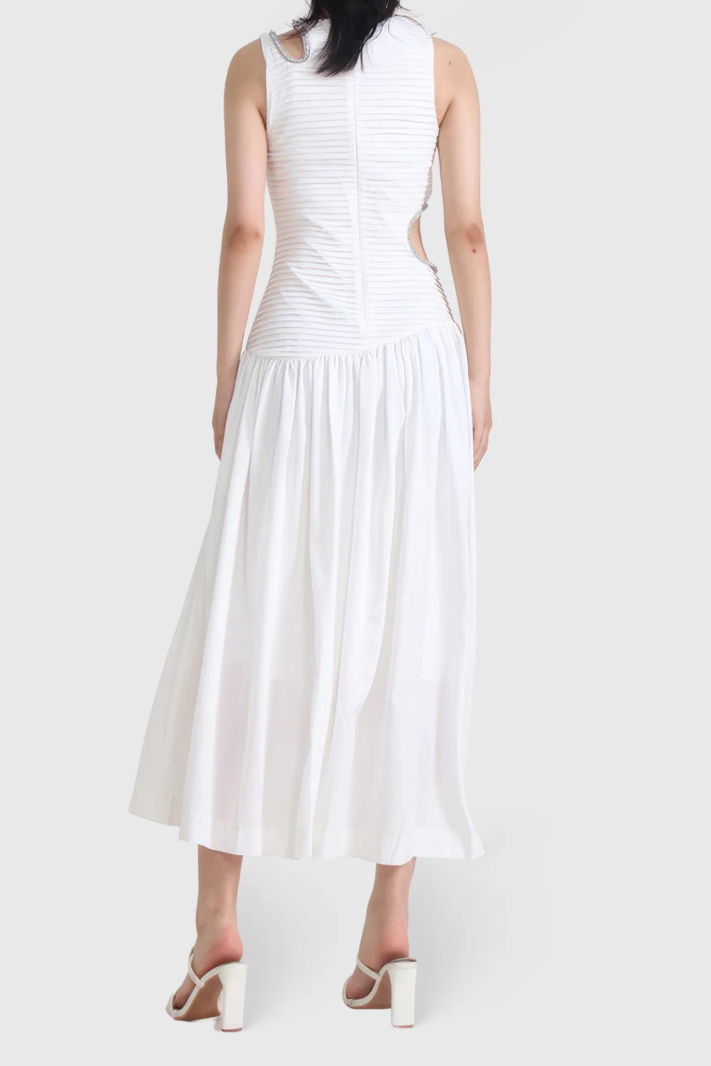 Midi Dress with Cut Outs - White - Image 2