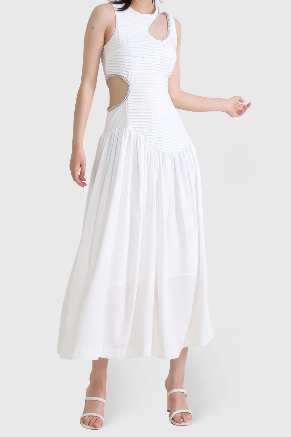 Midi Dress with Cut Outs - White - Image 3