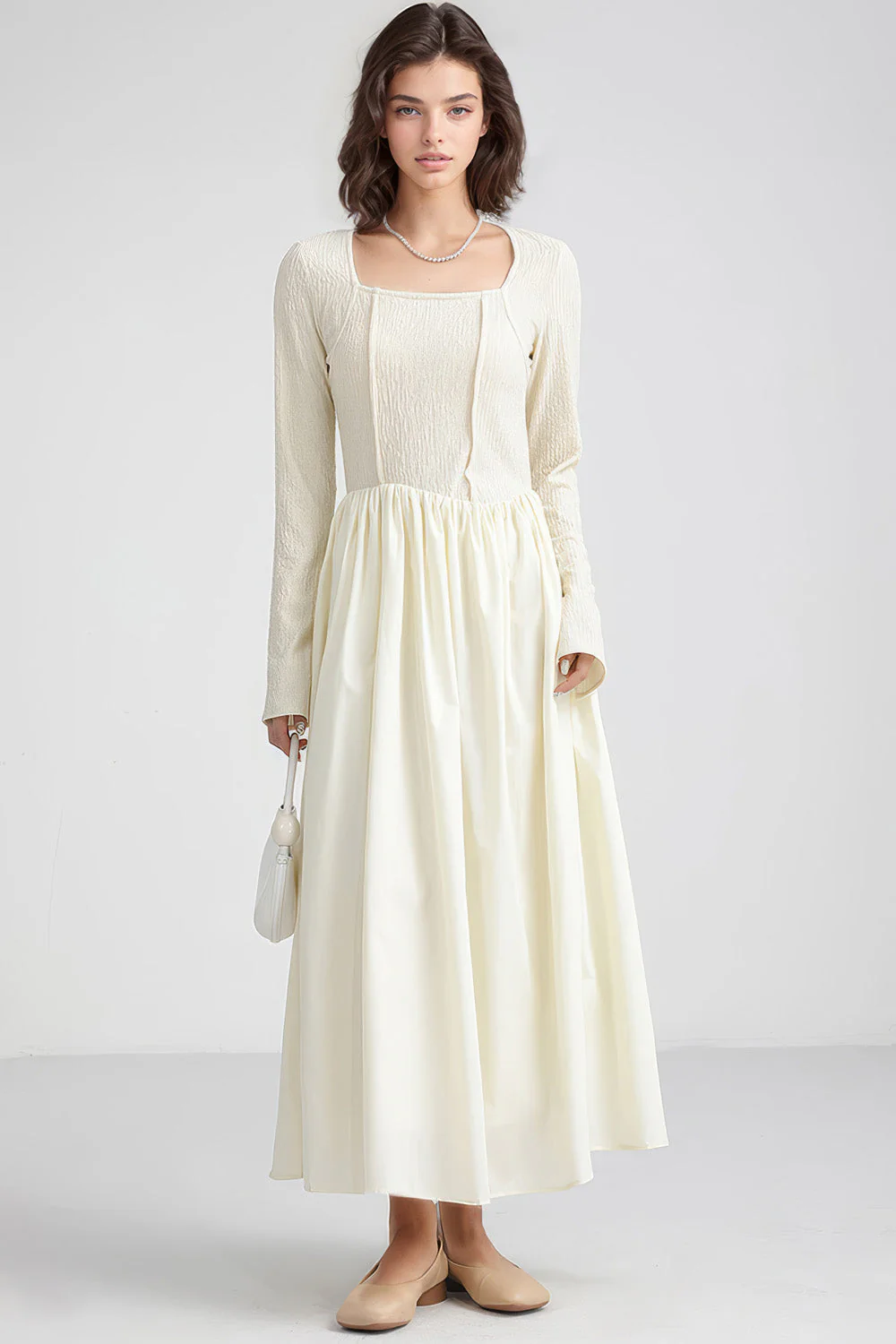 Midi Dress with Long Sleeves - Vanilla - Image 2