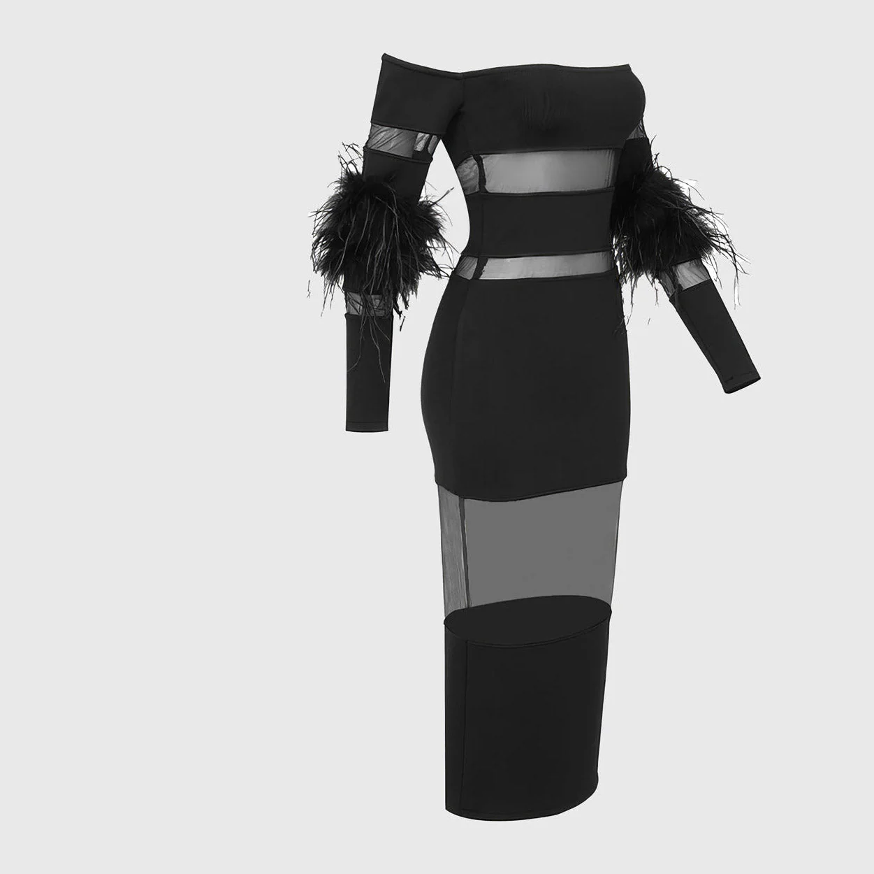 Black Mesh PATCHWORK MIDI Dress - Image 2