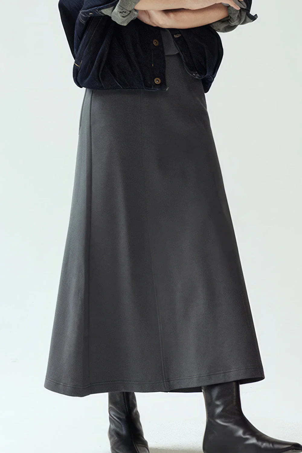 Midi Jersey Skirt - Dark Grey - Image 2