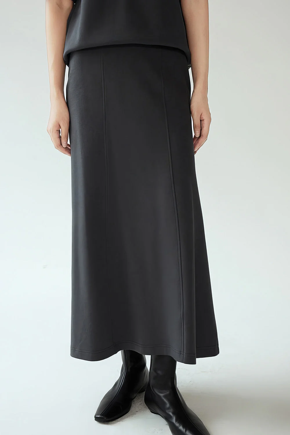 Midi Jersey Skirt - Dark Grey - Image 3