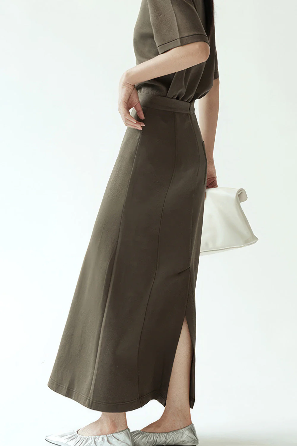 Midi Jersey Skirt - Khaki - Image 2