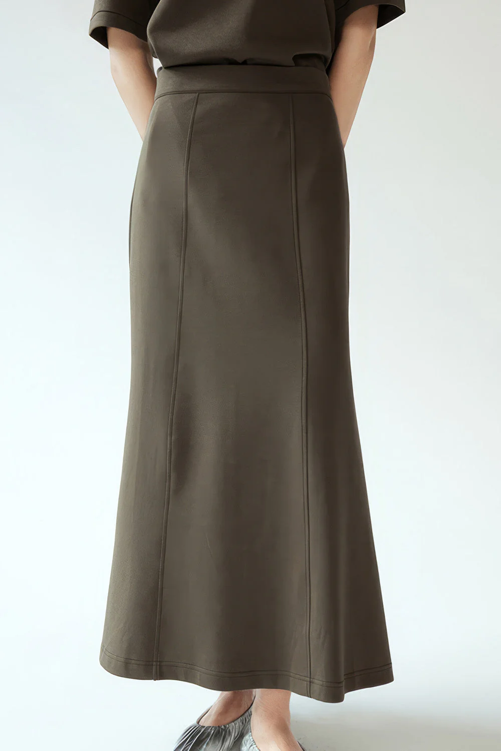 Midi Jersey Skirt - Khaki - Image 3