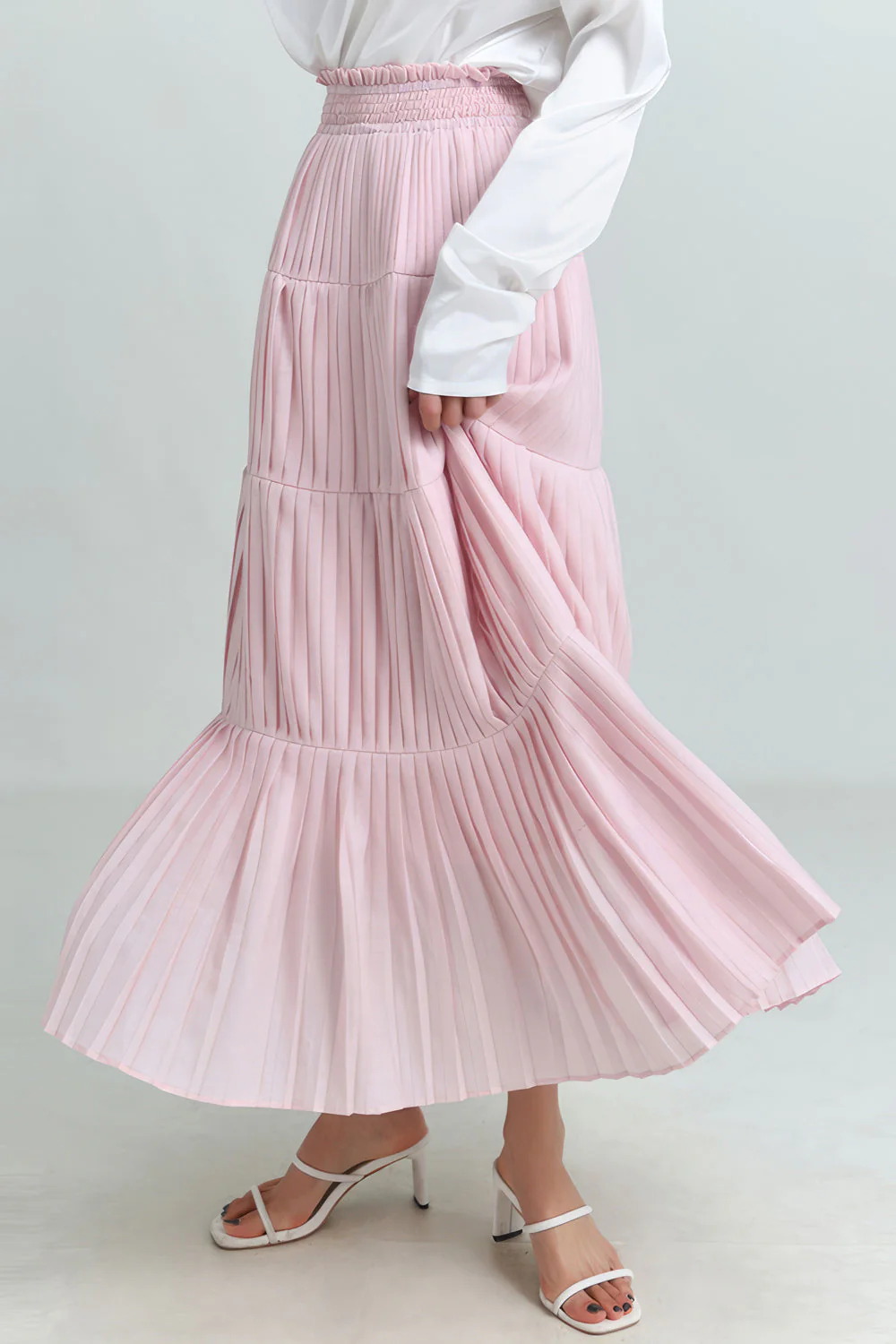 Midi Skirt with Elastic Waist - Pink - Image 3
