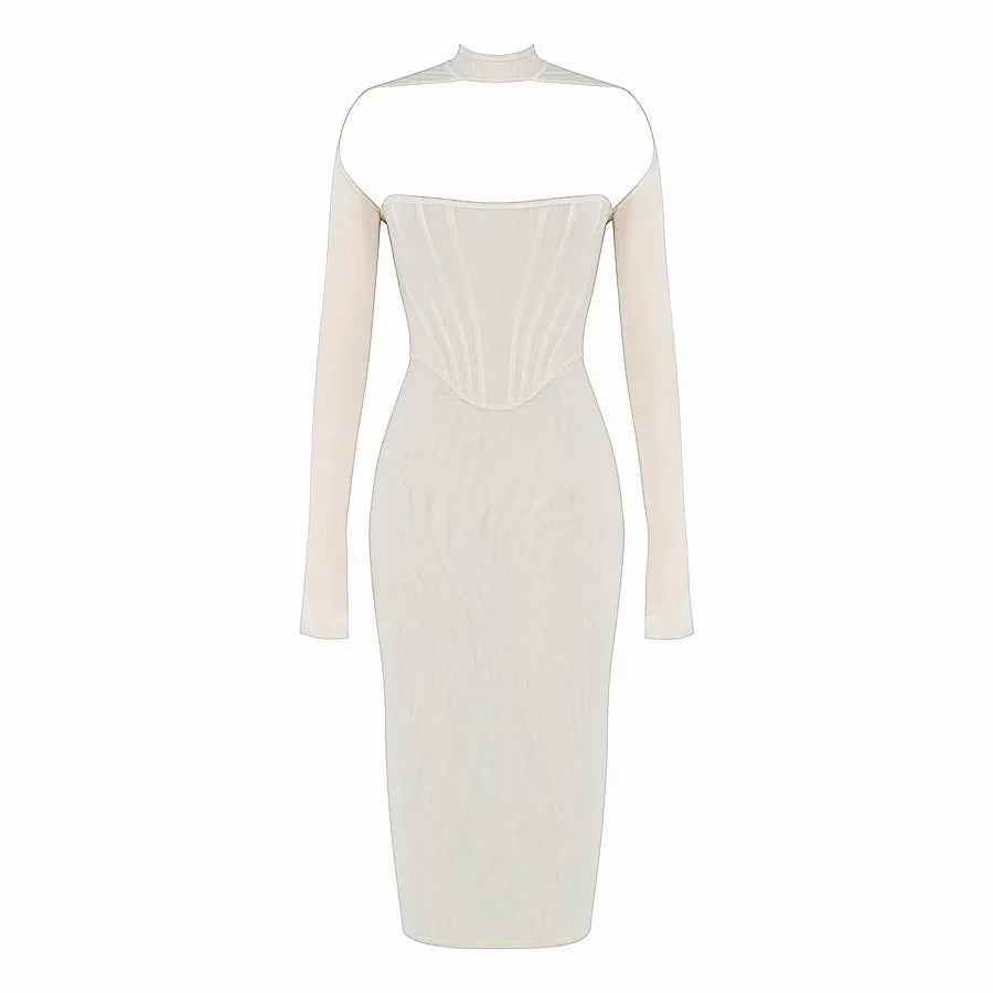 AIMI Long Sleeve Hollow Out MIDI Dress - Image 10