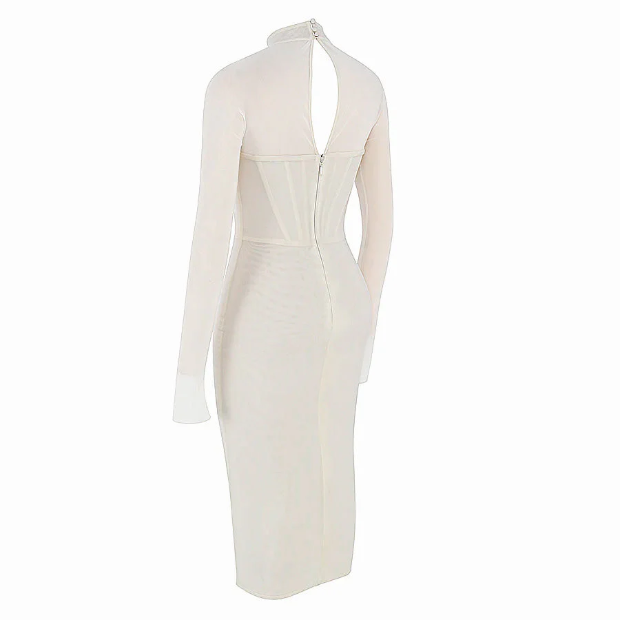 AIMI Long Sleeve Hollow Out MIDI Dress - Image 11
