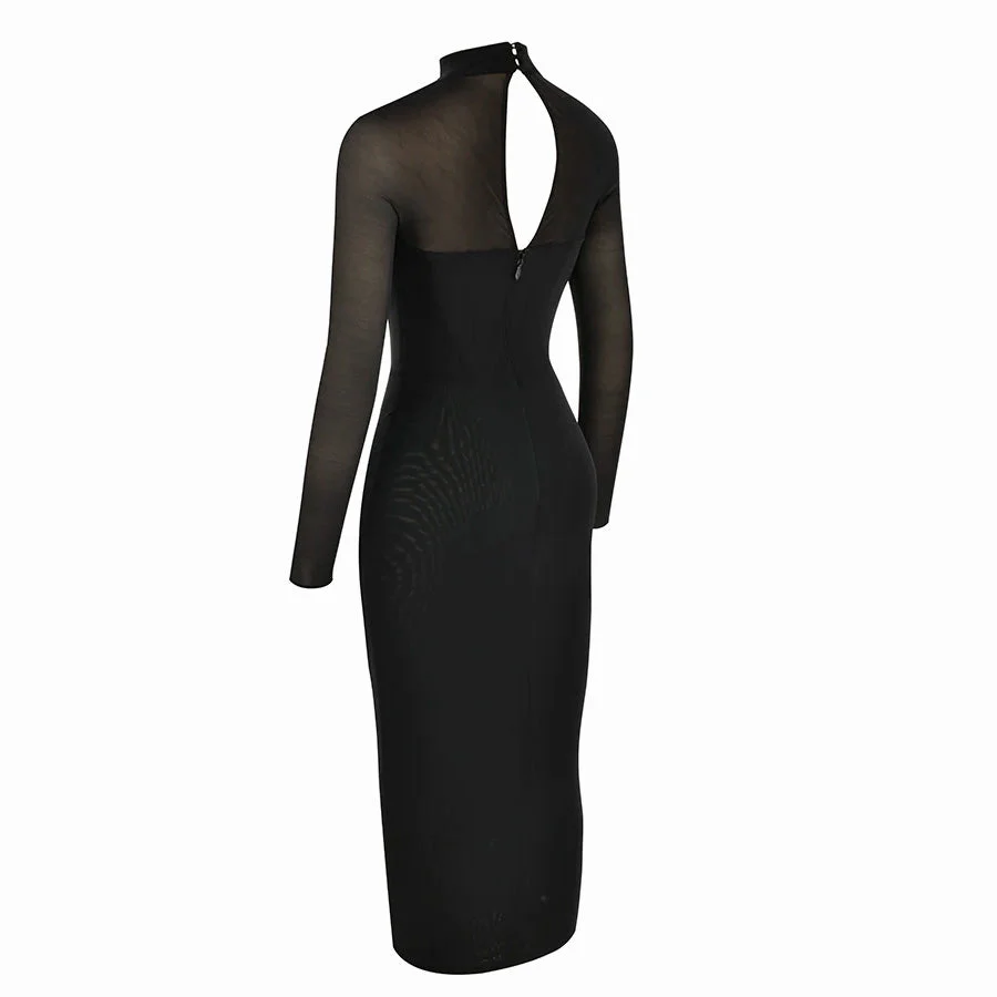 AIMI Long Sleeve Hollow Out MIDI Dress - Image 13
