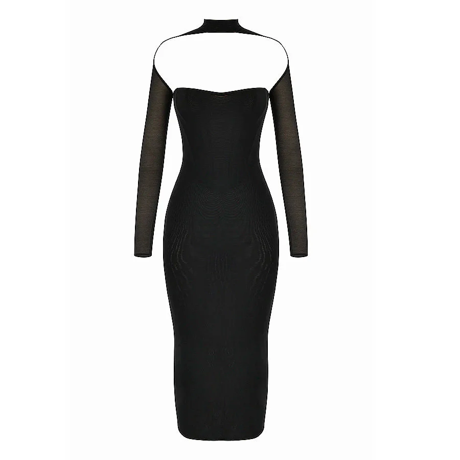 AIMI Long Sleeve Hollow Out MIDI Dress - Image 14