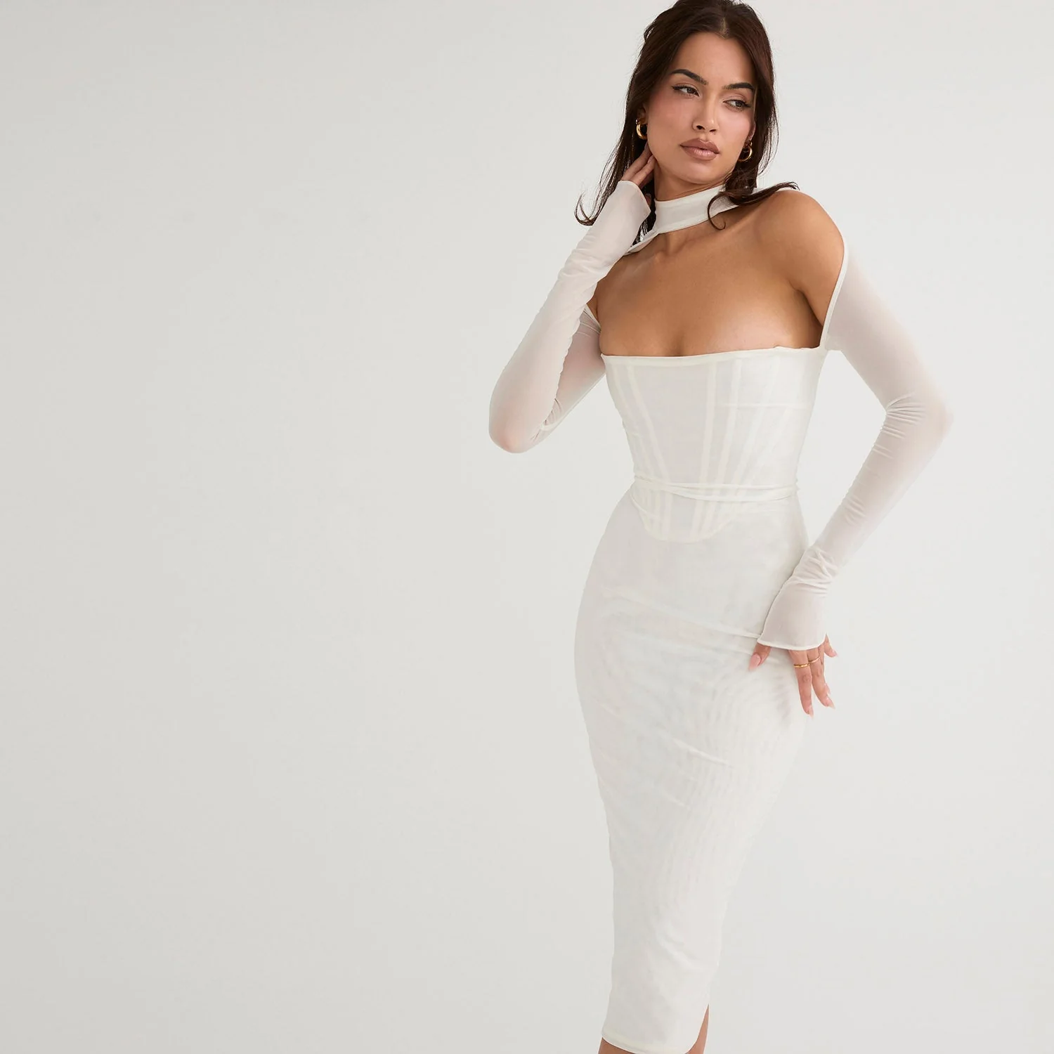 AIMI Long Sleeve Hollow Out MIDI Dress - Image 5